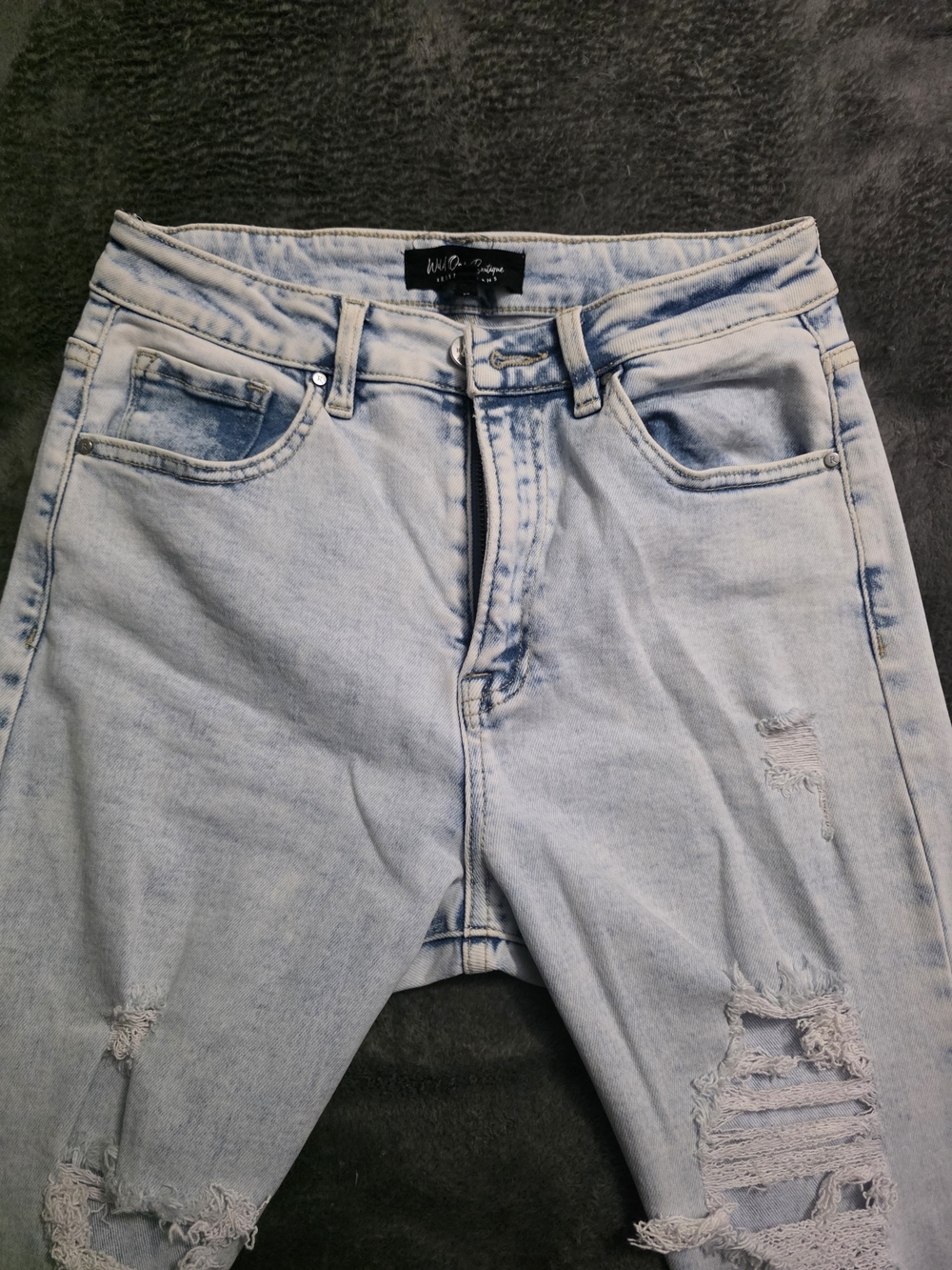High-Rise Light Blue Distressed Flare Jeans - Picture 4 of 6